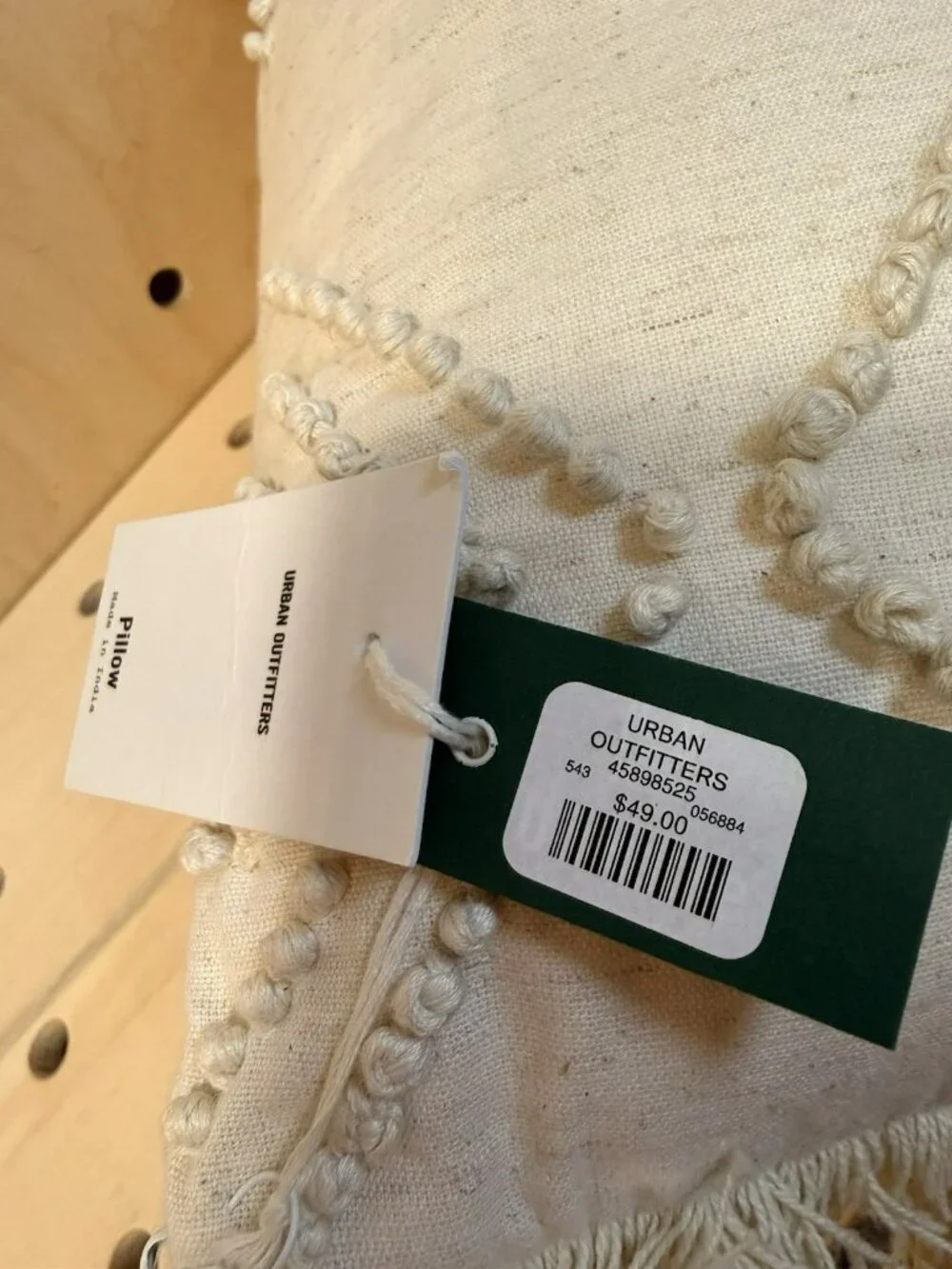NWT Urban Outfitters UO Tufted Diamond Lumbar Pillow Ivory Fringe Boho Textured